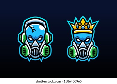 Two Sets Of Skulls Wearing Headphones, Gas Masks, Crowns With Angry Expressions Esport Logo Style Suitable For Team Logo And Mascot Logo