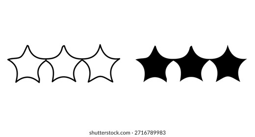 Two sets of three stars, one outlined and one solid black, representing a rating system.