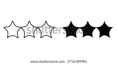Two sets of three stars, one outlined and one solid black, representing a rating system.
