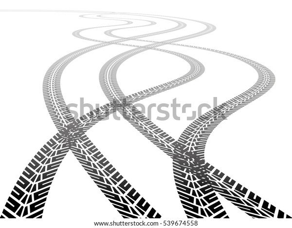 Two Sets Tire Tracks Crossing Between Stock Vector (Royalty Free) 539674558