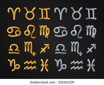 Two sets of the twelve signs of the zodiac in gold and silver style