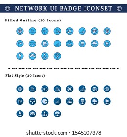 Two sets of user interface network icons. With style filled outline and flat.