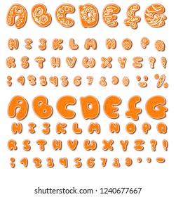 Two sets of vector alphabet Christmas or New year alphabet gingerbread. Sets with glaze and without. Isolated capital letters on white background.