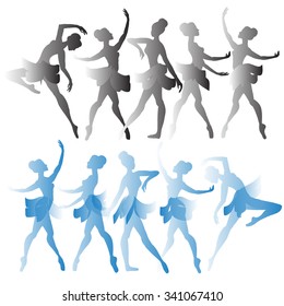 Two sets of vector dancers in gray tones and blue