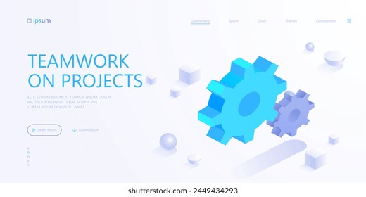 Two settings gear icon. Cogwheels for repair mechanic work. Teamwork on projects, communication, business cooperation concept. Isometric vector illustration for visualization of business presentation