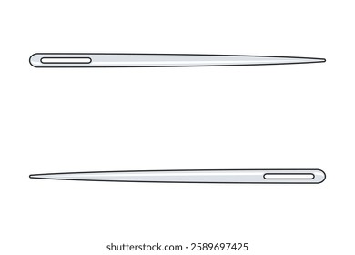 Two sewing needles facing opposite directions forming a border with copy space in between in vector