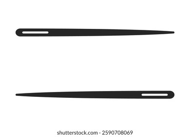 Two sewing needles facing opposite directions forming a border with copy space in between in silhouette vector