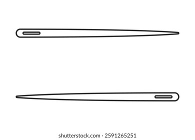 Two sewing needles facing opposite directions forming a border with copy space in between in outline vector