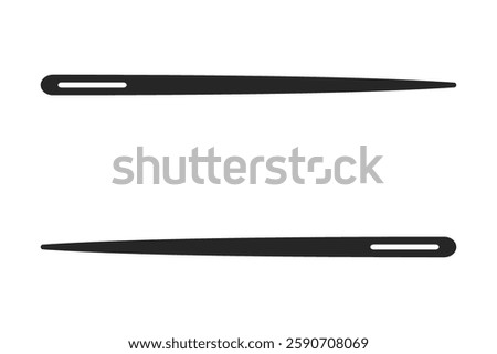 Two sewing needles facing opposite directions forming a border with copy space in between in silhouette vector