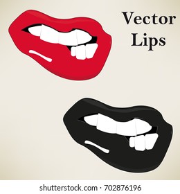 Two Sexy biting black and red lips. Vector