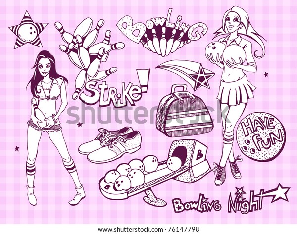 Download Two Sexy Young Women Bowling Club Stock Vector (Royalty Free) 76147798