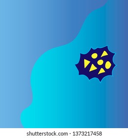 Two shades of blue are separated by a smooth line with geometric yellow objects