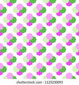Two shades of green and two shades of pink patterns are connected, seamless background
