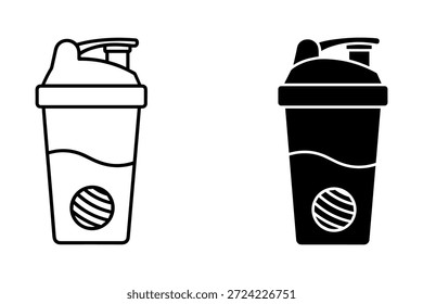 Dos botellas de la coctelera con las tapas y una bola rayada adentro en una aptitud blanca de la botella de agua del fondo