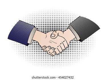 two shaking hands in retro comic style