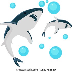 Dos tiburones, ilustración, vector sobre fondo blanco.