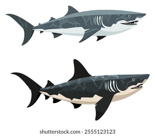 Two Sharks in Minimalist Style Flat Vector Illustration