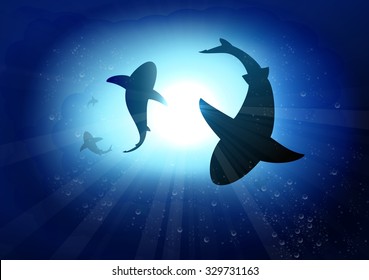 Two sharks in the underwater background. vector