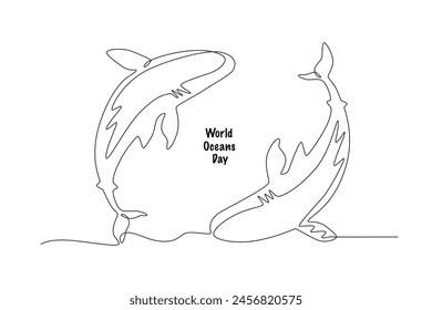 Two sharks. World ocean day concept one-line drawing