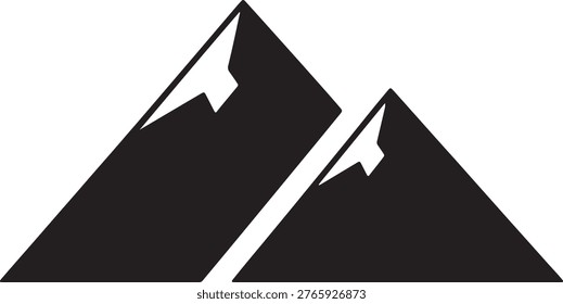 Two sharp mountain tops. Nature landscape graphic, high altitude peaks, outdoor adventure icon, clear background. Natural scenery.