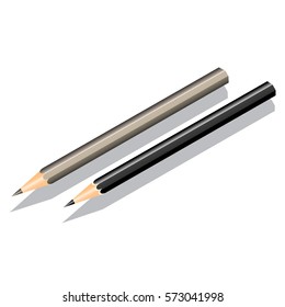 Two Sharpened Pencils Isolated on White Background. 3D Vector Illustration