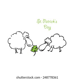 Two sheep with clover. vector 2