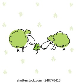 Two sheep with clover. vector