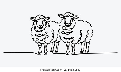 Conceito de Ilustração de Estilo de Desenho de Linha Contínuo Minimalista de Duas Ovelhas