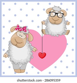 Two Sheep on a background of heart
