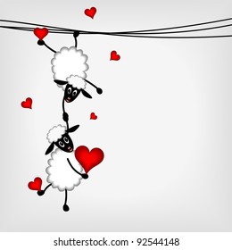 two sheep with red hearts,
two sheep with red hearts hanging on washing line - vector illustration