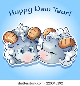 Two sheep. Symbol of 2015 in blue tones