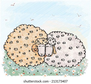 Two sheep. Vector illustration