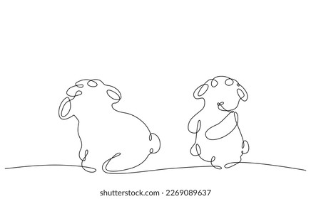 Two sheeps. Decoration continuous line hand drawing element for photo book, invitations. Vector stock illustration minimalism design isolated on white background. Editable stroke single line. EPS10