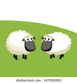 Two sheeps talking on the grass - vector illustration