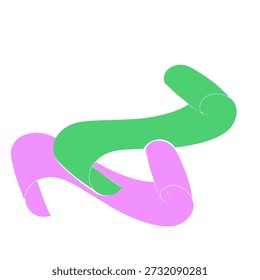 Dos hojas de cartón verde y rosa enrolladas