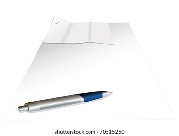 Two sheets of paper connected by a stapler and a pen