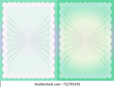 Two sheets of paper with a guilloche blank for documents - certificates, diplomas, securities, tickets, awards, congratulations, wills, powers of attorney, bank documents
