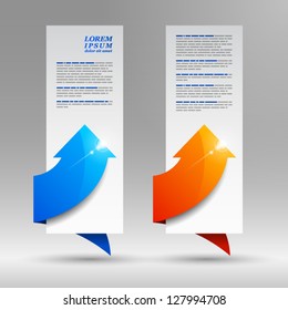 Two sheets of paper for sample text with color arrows on a white background. Vector illustration. EPS 10