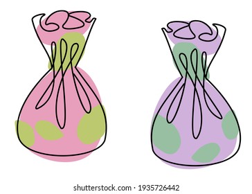 Two shekoladny sweets. Confectionery sweetness in a modern one line style. Solid line, outline for decor, posters, stickers, logo. Vector illustration.