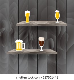 Two shelves with beer glasses vector illustration.