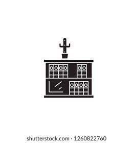 Two shelves bookcase black vector concept icon. Two shelves bookcase flat illustration, sign