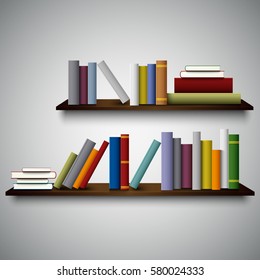 Two shelves on the walls with different books