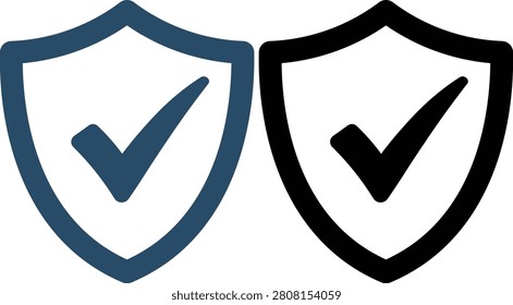 Two shield with checkmark indicators in dark blue and black darkblue approval