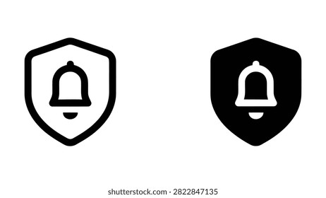 Two shield icons with a bell inside on transparent backgrounds