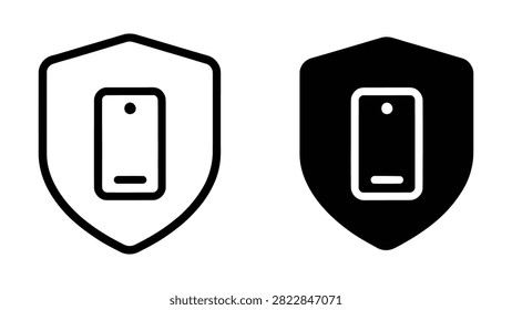 Two shield icons each containing a smartphone illustration in white and black versions