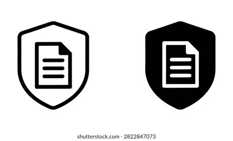 Two shield icons each containing a document symbol in white and black versions