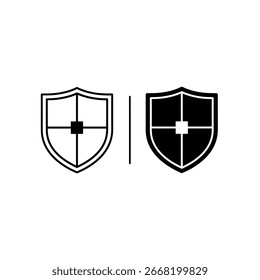 Two shield icons, one outlined and one solid, stand side-by-side.