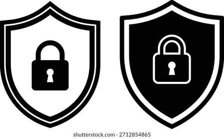 Dos iconos de escudo con candados uno negro uno blanco protección de seguridad