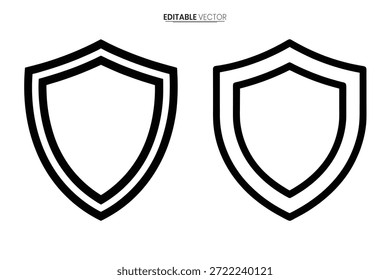 Two shield outlines, simple black and white vector graphics, representing safety and security concepts.