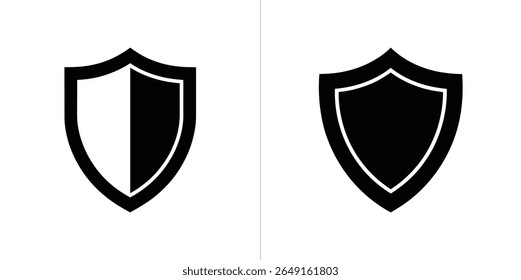 Two shields are displayed against a plain backdrop. The left one is split black and white and the right one is solid black, both with clean black outlines.